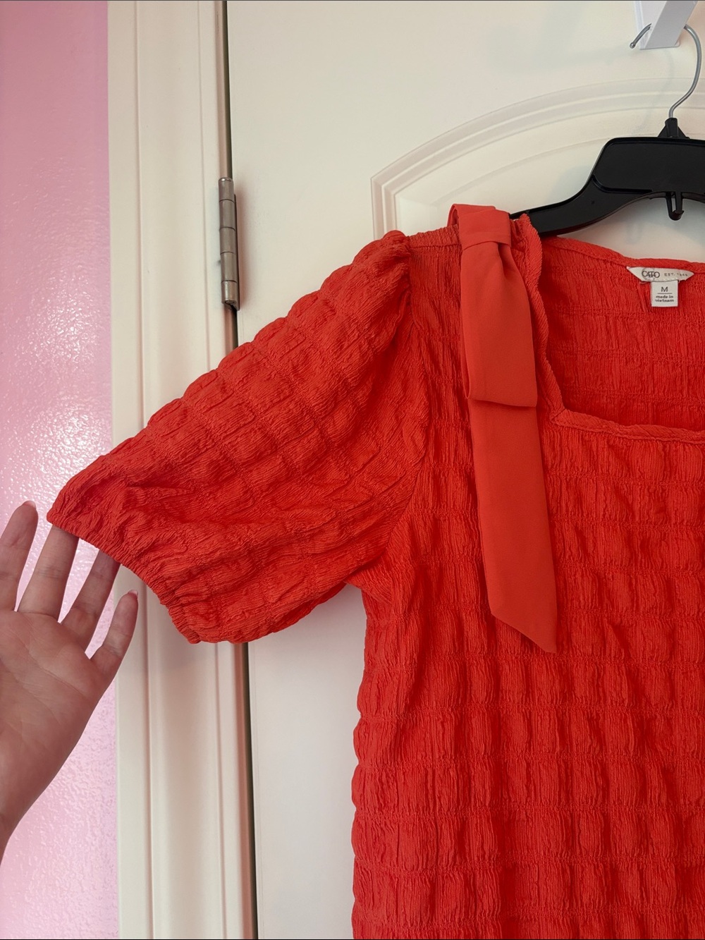 Cato Orange Textured Square-Neck Top with Shoulder Ties Size Medium - Picture 4 of 8